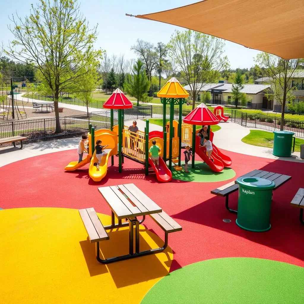 Safety Surfacing and Site Amenities for Kaplan Outdoor Playgrounds